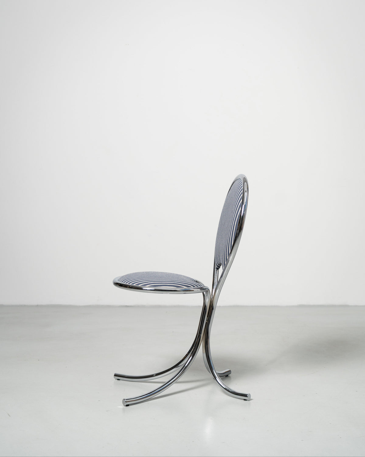 PH Steel Chair by Poul Henningsen, Danish design classic (1932) a steel chair with a striped wool cushioned seat and backrest and chrome steel tube frame