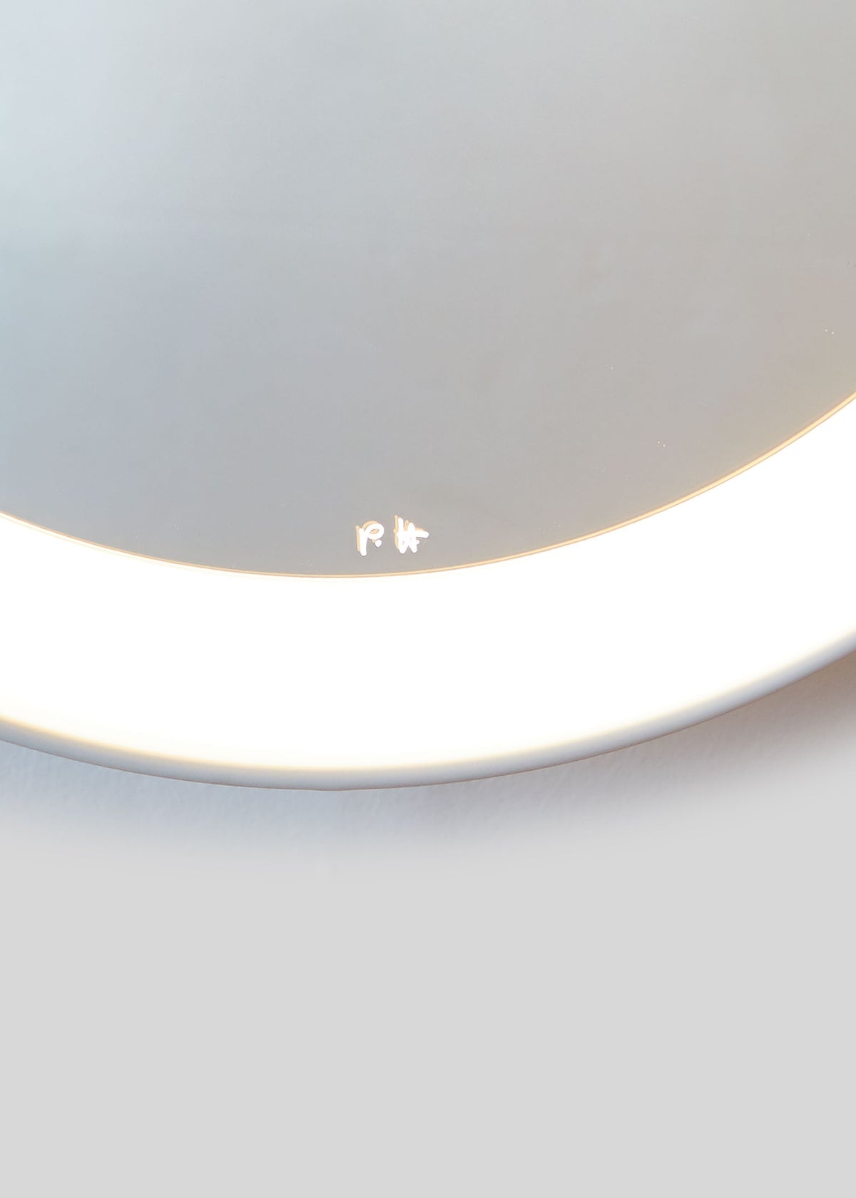 PH Mirror by Poul Henningsen, Danish design classic (1939) mirror with light and PH signature in white painted